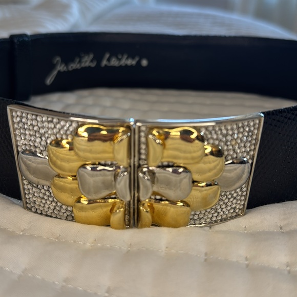 Judith Leiber Black Belt with Gold and Silver Buckle - Picture 2 of 3